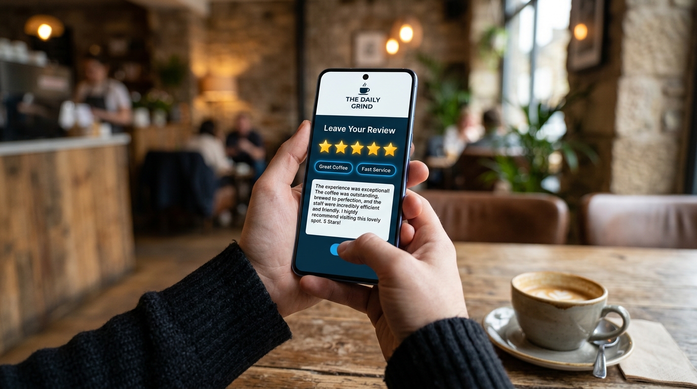 Customer selecting experience pills on mobile phone